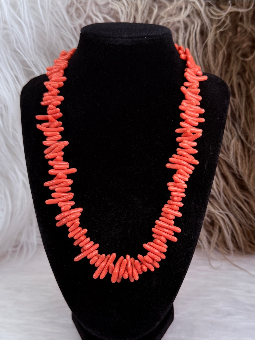 Vintage Orange Branch Bead Necklace Statement Costume Jewelry Boho Artisan Retro